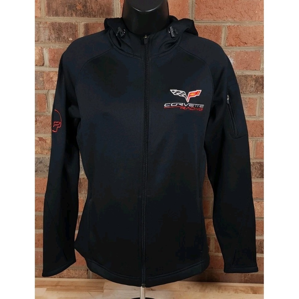 Corvette Racing Jacket Womens Size Medium Black Hooded‎ Full Zip